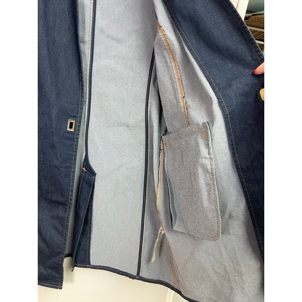 Chicos Women's Western Blue Denim Jacket Long Gold Clasp Pockets 0 - Picture 10 of 13